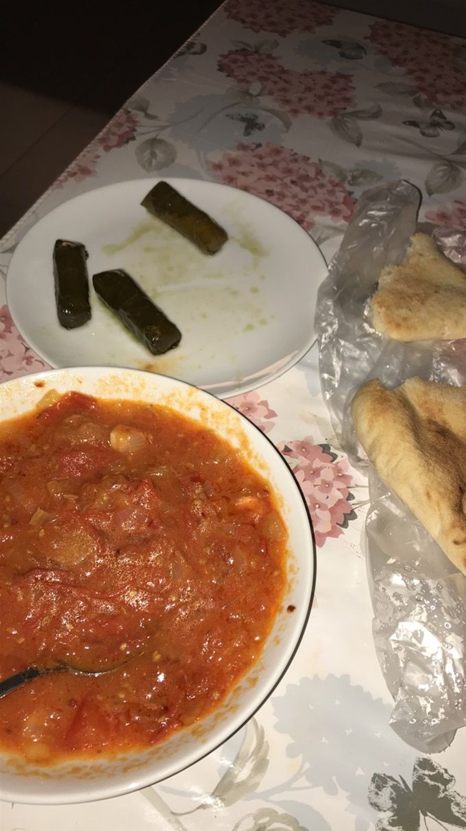 Vinbladsdolmar, tomat och bröd
